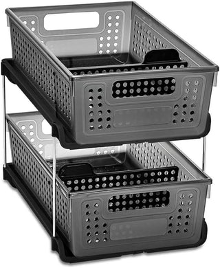 Two-Tier Slide-Out Organizer with Handles and Dividers for Home and Bath