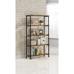 Antique Nutmeg and Black 4-Shelf Bookcase with Industrial Charm