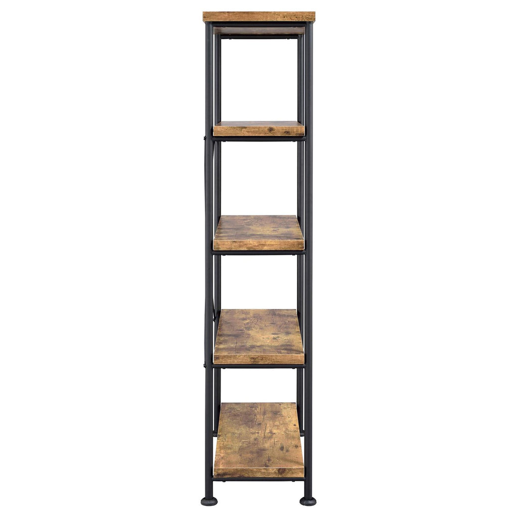 Antique Nutmeg and Black 4-Shelf Bookcase with Industrial Charm