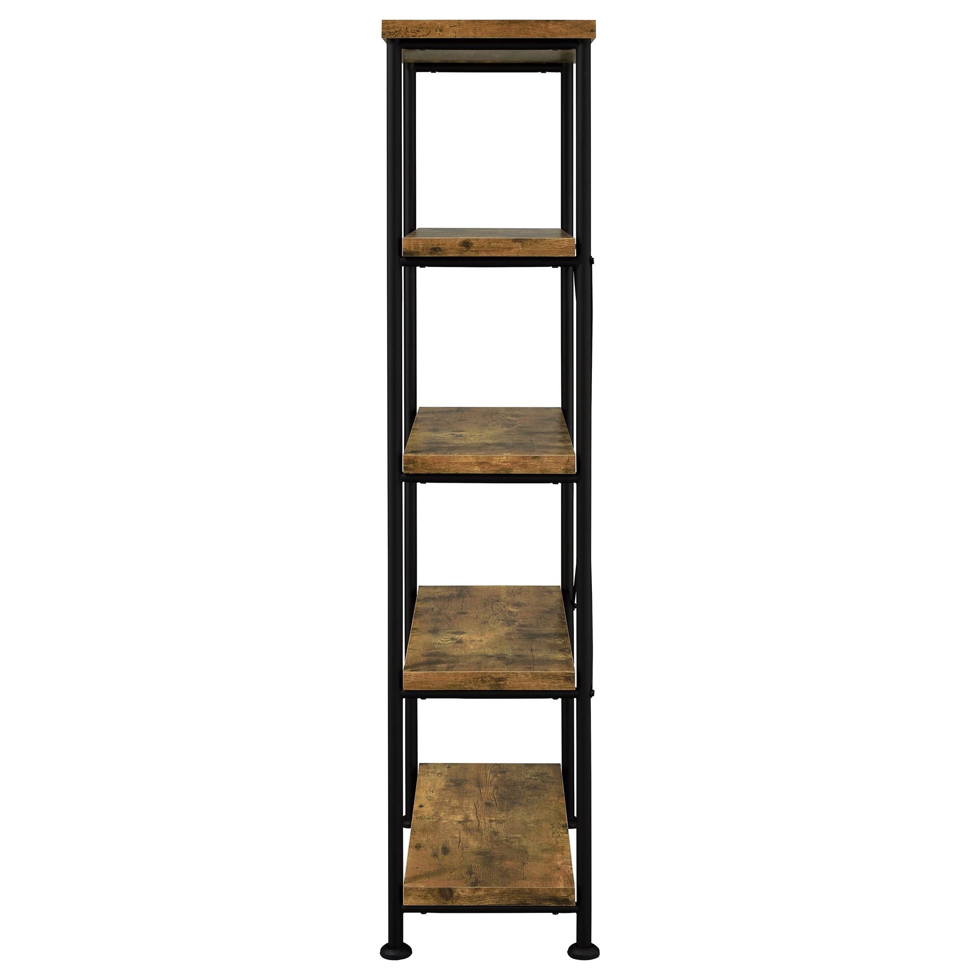 Antique Nutmeg and Black 4-Shelf Bookcase with Industrial Charm