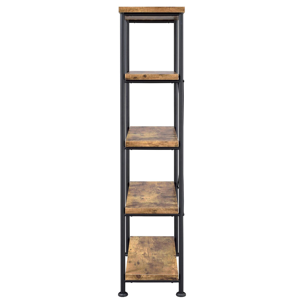 Antique Nutmeg and Black 4-Shelf Bookcase with Industrial Charm