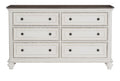 Antique White and Brown Gray Finish1pc Dresser of 6x Drawers Black Knobs Traditional