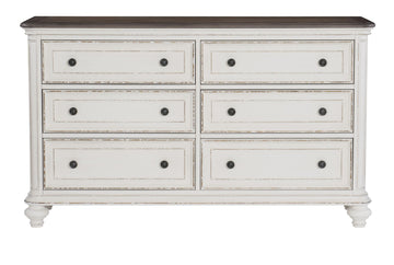 Antique White and Brown Gray Finish1pc Dresser of 6x Drawers Black Knobs Traditional