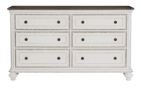 Antique White and Brown Gray Finish1pc Dresser of 6x Drawers Black Knobs Traditional