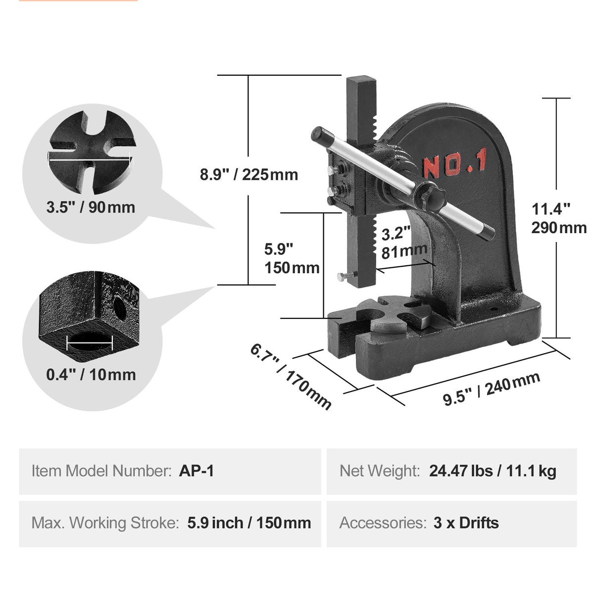 VEVOR Manual Desktop Arbor Press for Precision Work