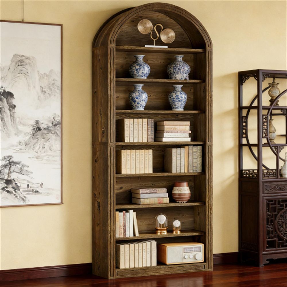 8-Tier Arched Bookshelf with Closed Back and Two-Tone Design
