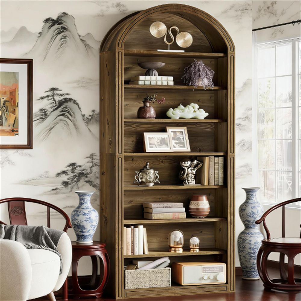 8-Tier Arched Bookshelf with Closed Back and Two-Tone Design