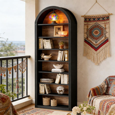8-Tier Arched Bookshelf with Closed Back and Two-Tone Color