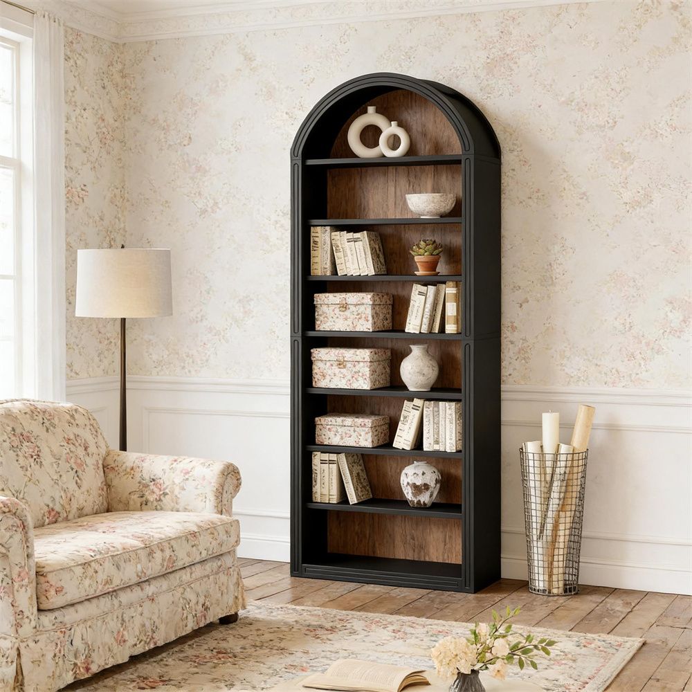 8-Tier Arched Bookshelf with Closed Back and Two-Tone Color