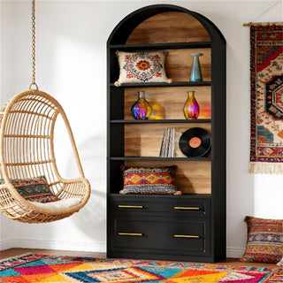 Elegant Arched Bookshelf with Ample Storage and Drawers