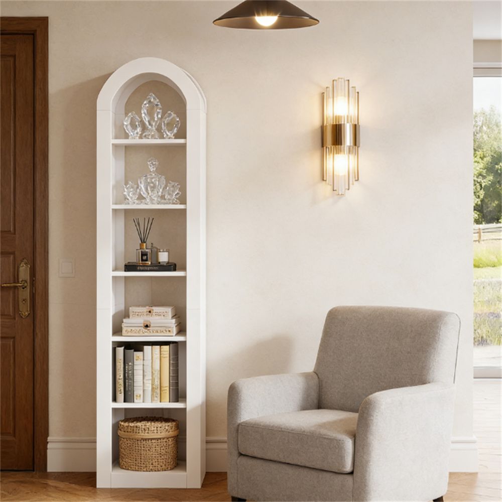Rustic Arched Bookcase with Open Display Shelves