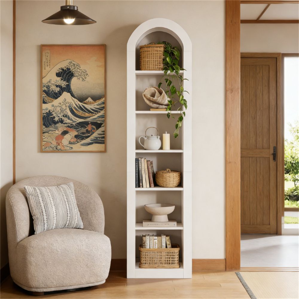 Rustic Arched Bookcase with Open Display Shelves