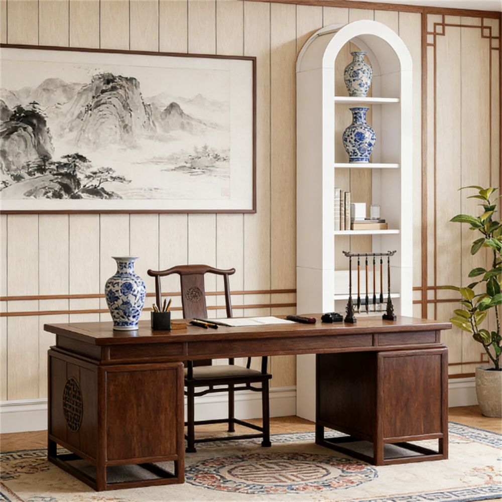 Rustic Arched Bookcase with Open Display Shelves