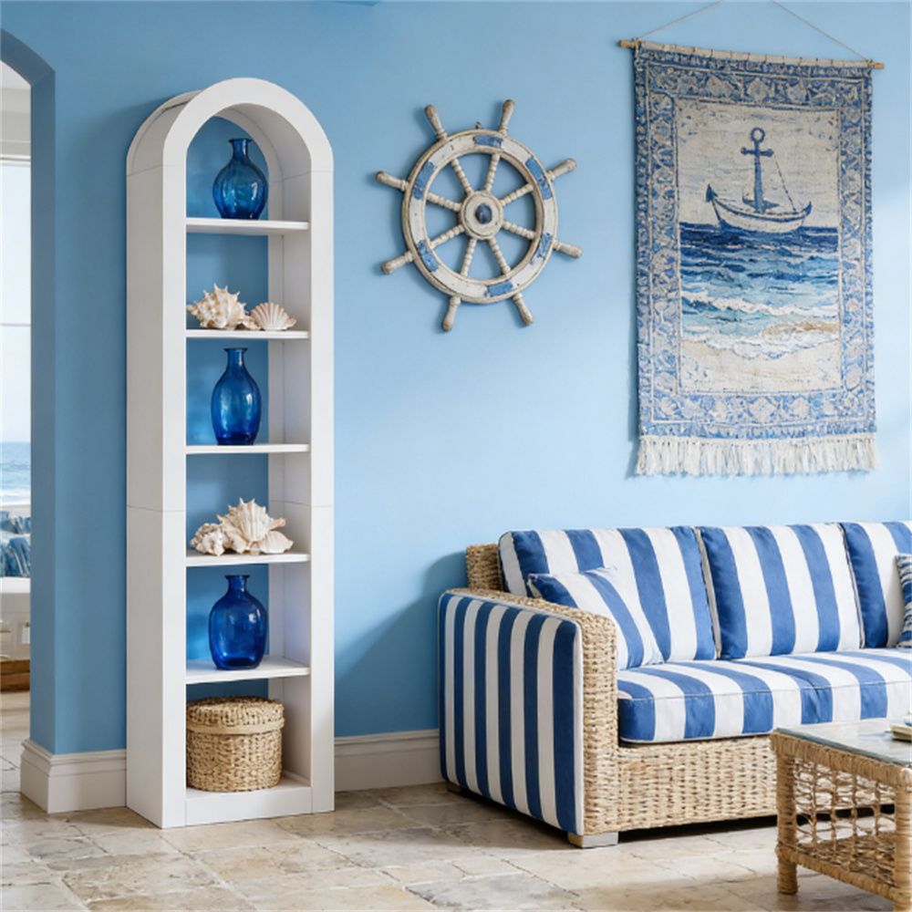 Rustic Arched Bookcase with Open Display Shelves
