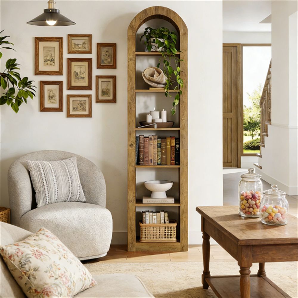 Distinctive Arched Bookshelf with 6-Tier Open Shelving
