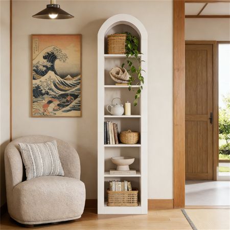 Rustic Arched Bookcase with Open Display Shelves