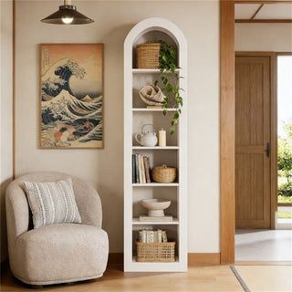 Rustic Arched Bookcase with Open Display Shelves