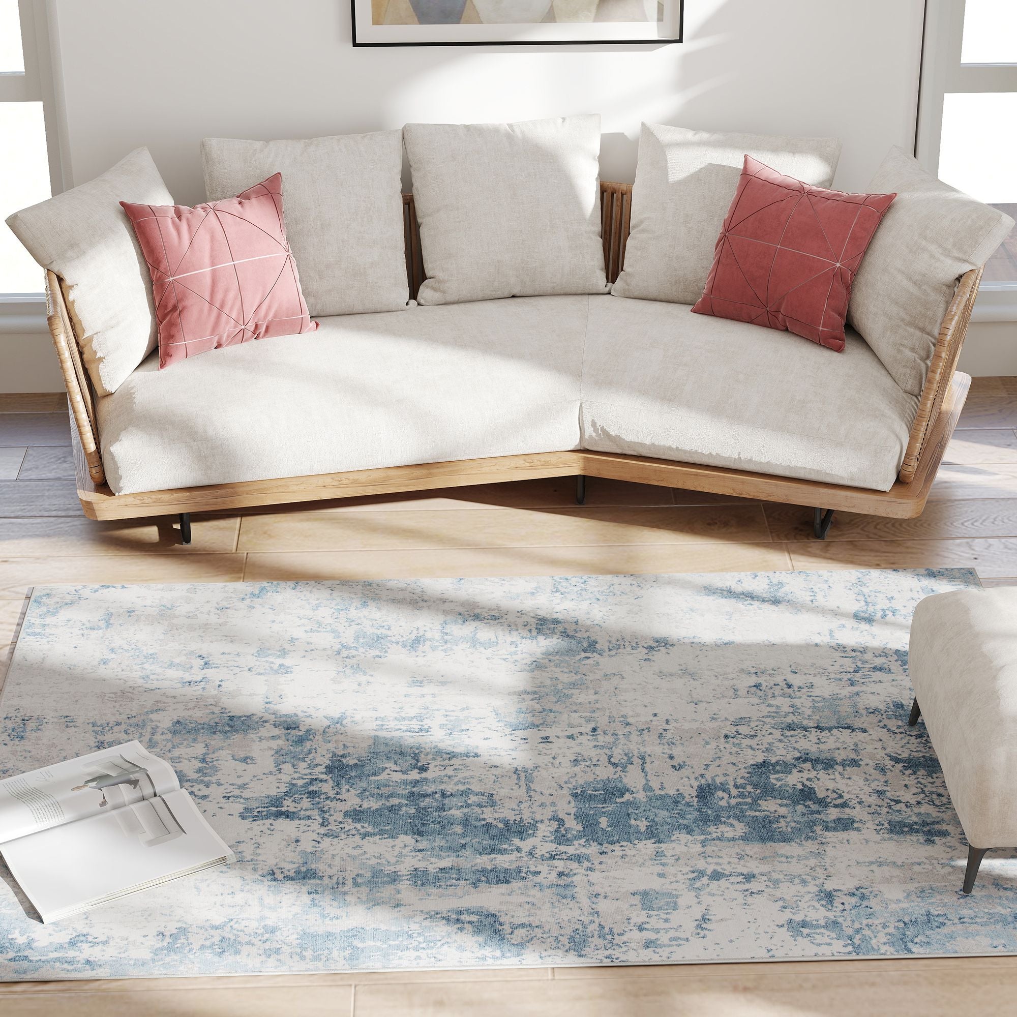 Modern Abstract Area Rug – Machine Washable, Soft Chenille for Living Room or Bedroom