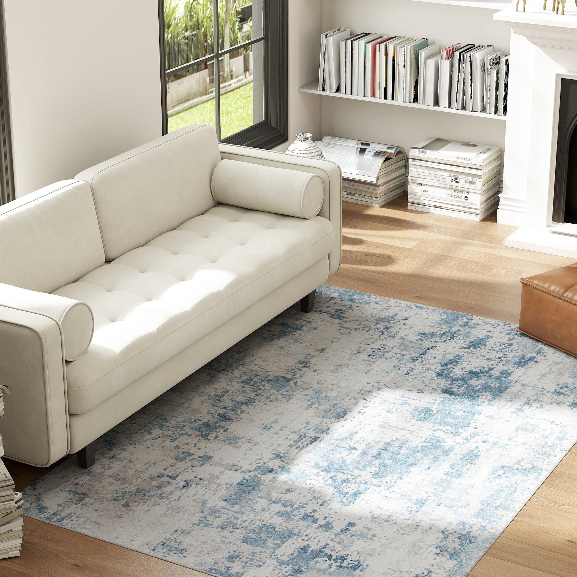 Modern Abstract Area Rug – Machine Washable, Soft Chenille for Living Room or Bedroom