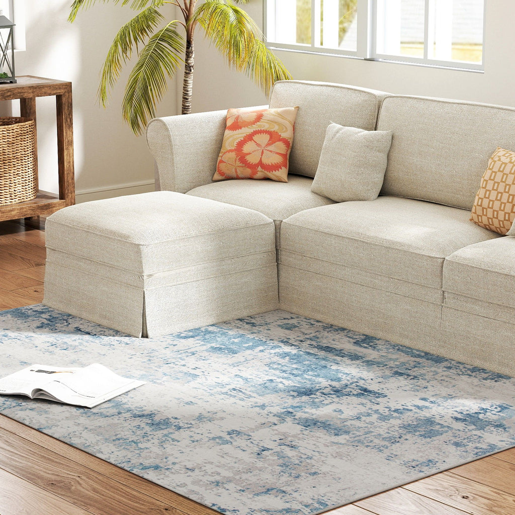 Modern Abstract Area Rug – Machine Washable, Soft Chenille for Living Room or Bedroom