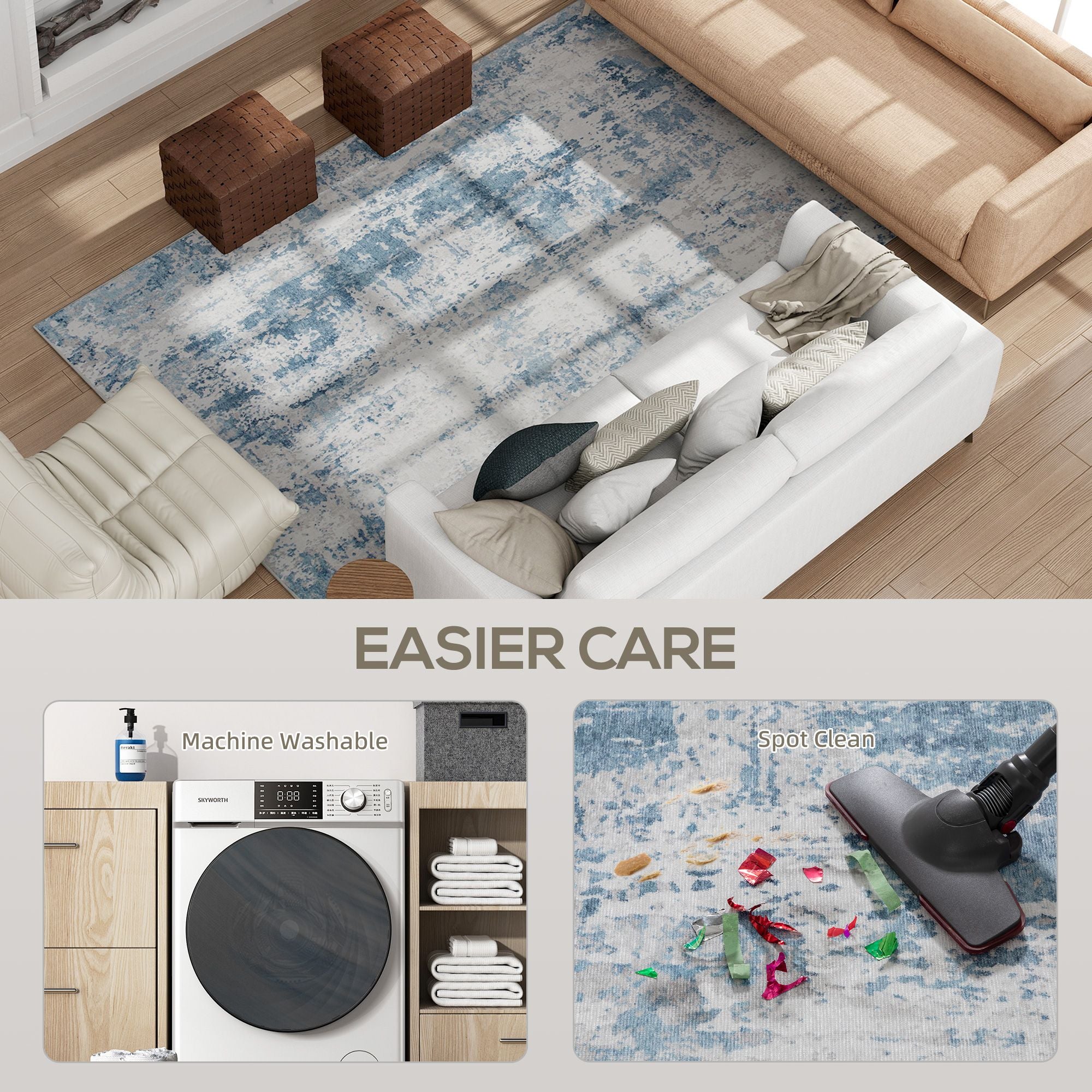 Modern Abstract Area Rug – Machine Washable, Soft Chenille for Living Room or Bedroom