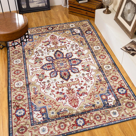 Vintage Bohemian Non-Slip Washable Area Rug – Blue/Gold