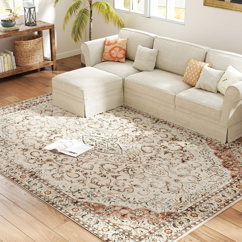 Elegant Machine Washable Area Rug with Classic Floral Design