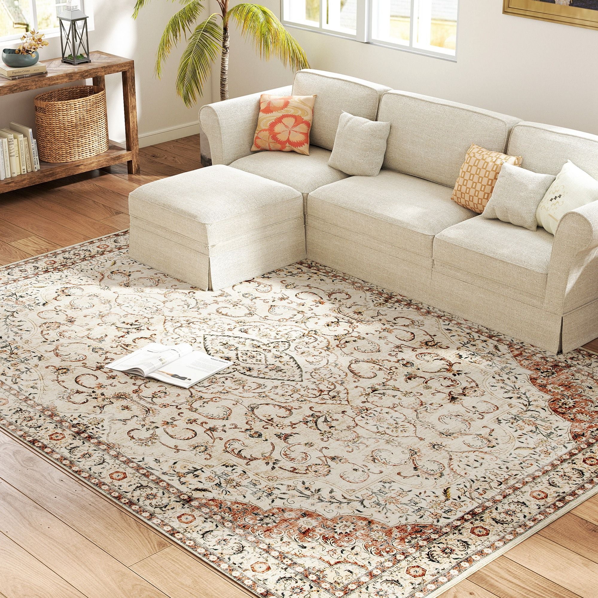 Elegant Machine Washable Area Rug with Classic Floral Design