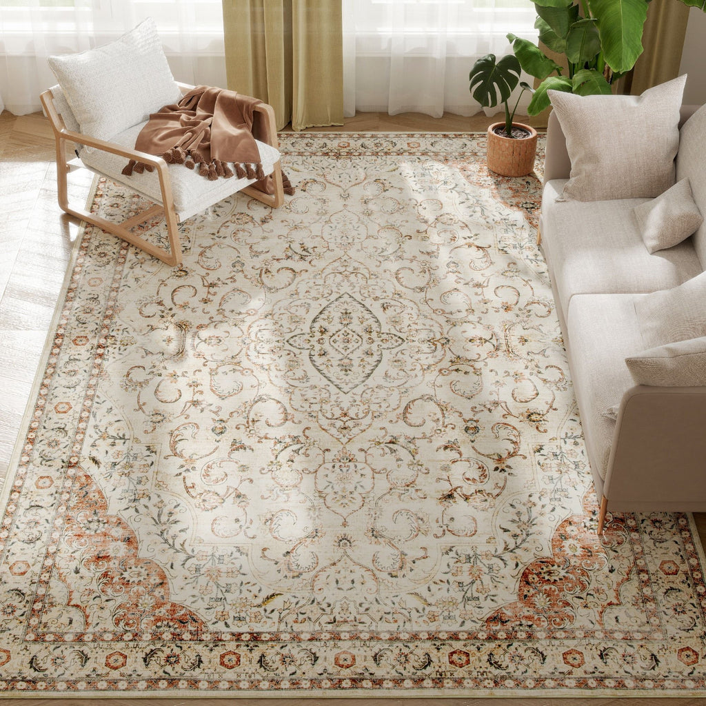 Elegant Machine Washable Area Rug with Classic Floral Design