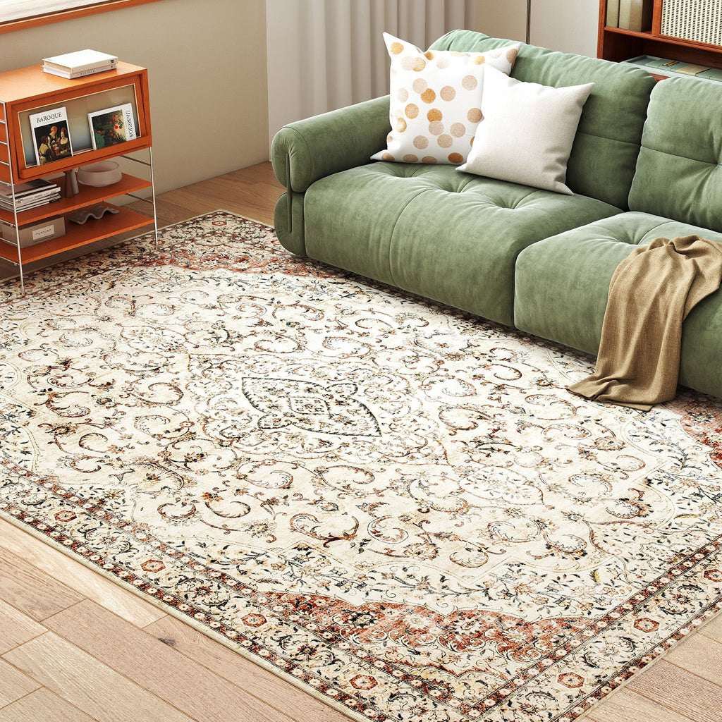 Elegant Machine Washable Area Rug with Classic Floral Design