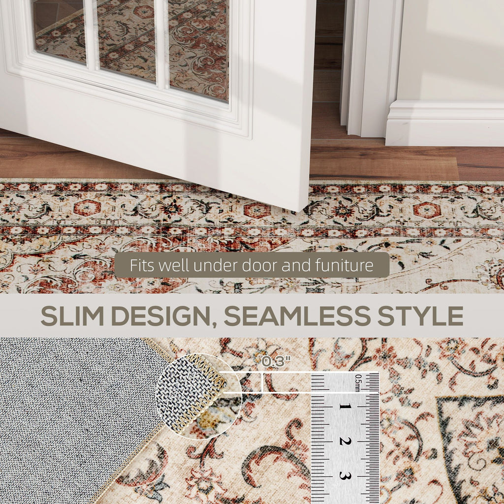 Elegant Machine Washable Area Rug with Classic Floral Design