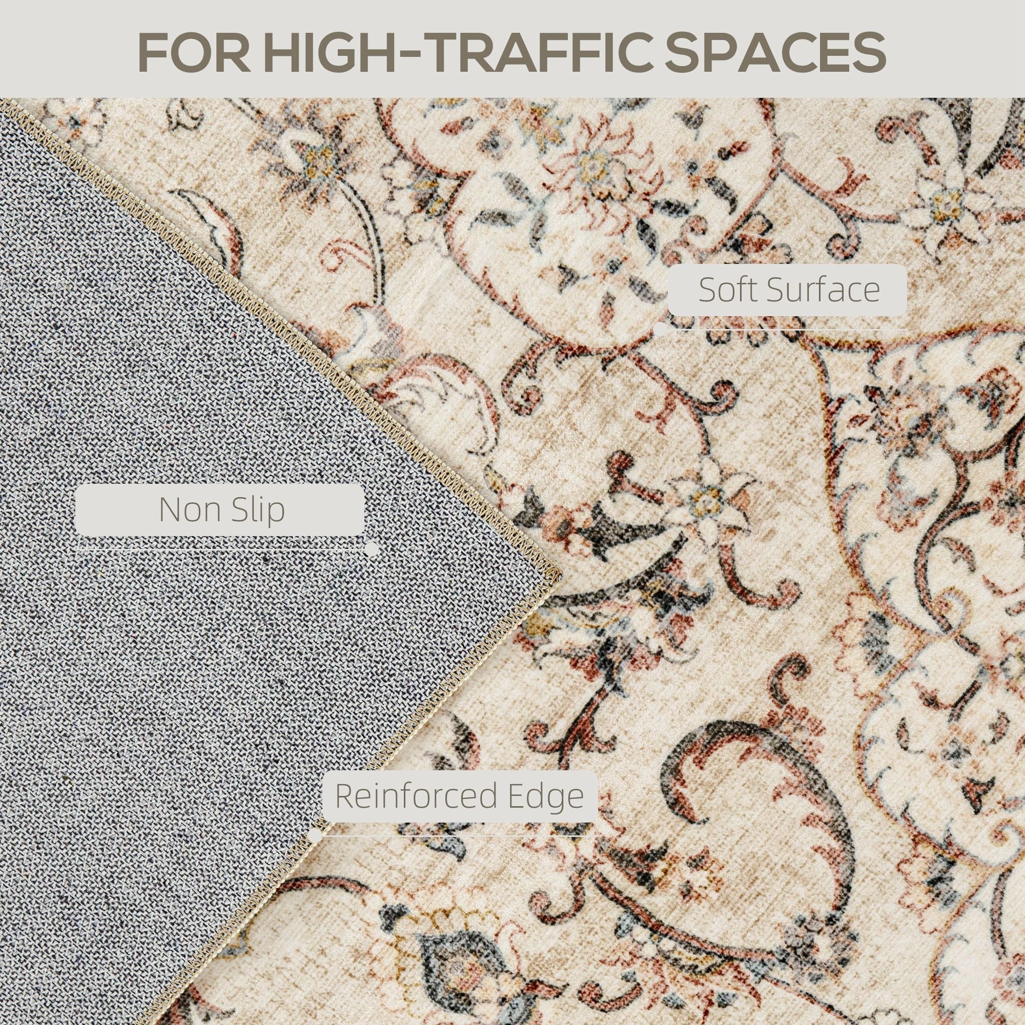 Elegant Machine Washable Area Rug with Classic Floral Design