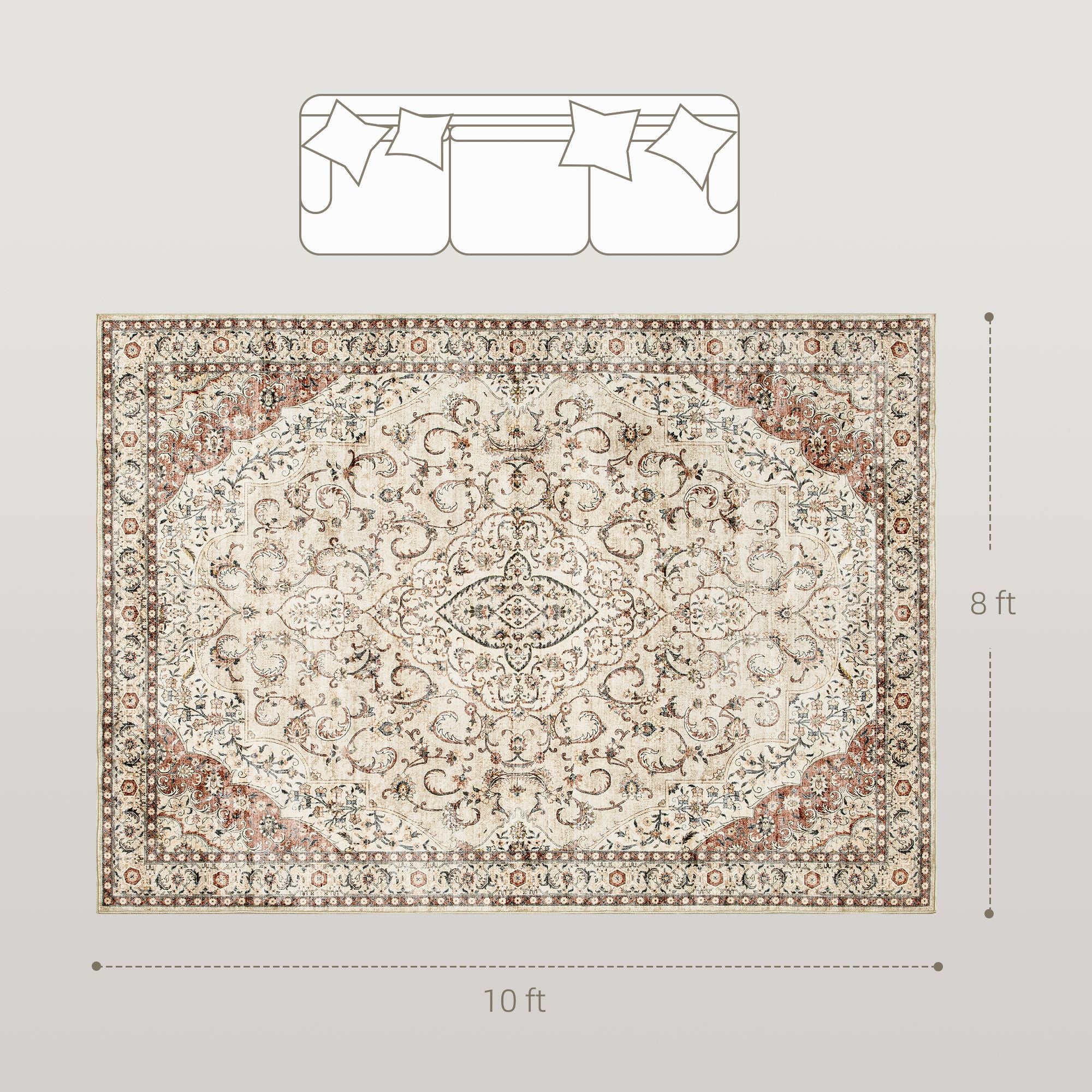 Elegant Machine Washable Area Rug with Classic Floral Design