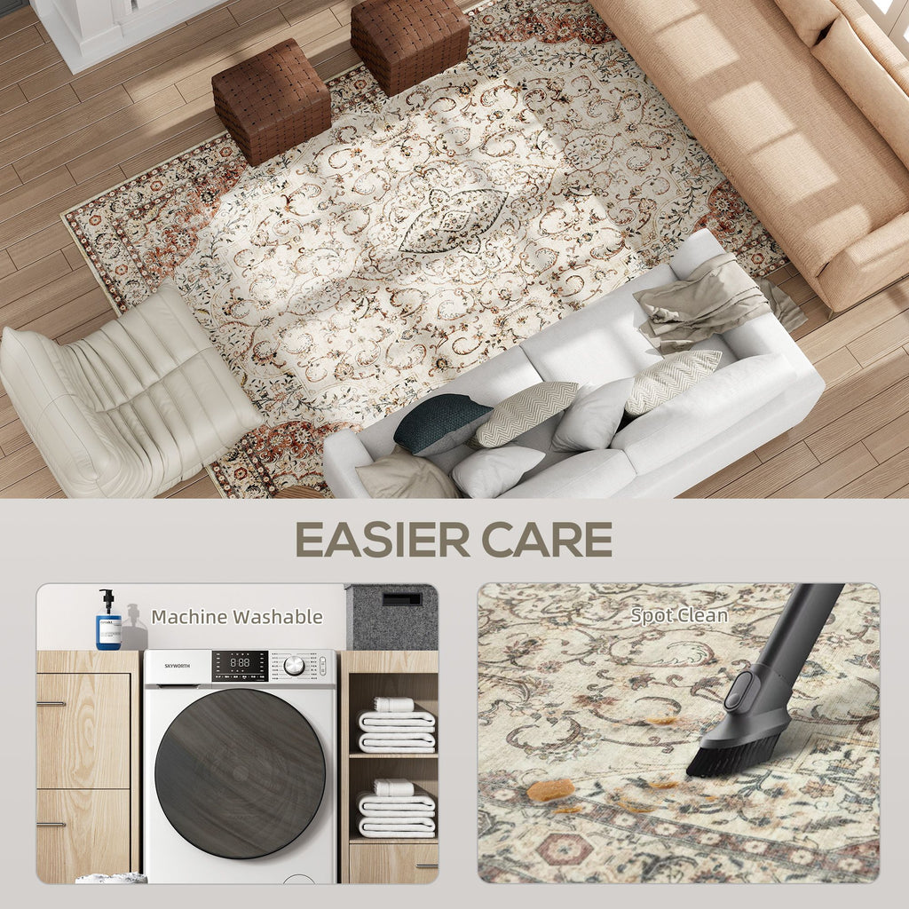 Elegant Machine Washable Area Rug with Classic Floral Design