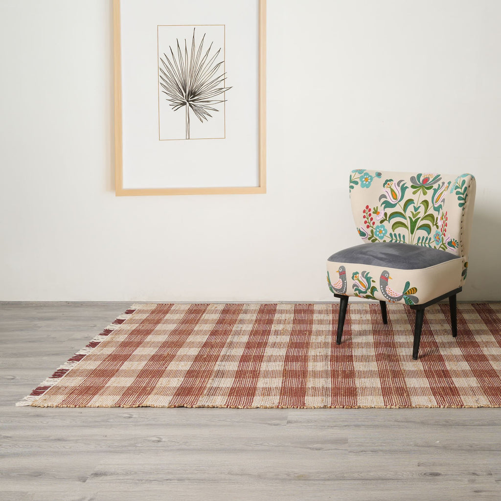 Dark Brown Handwoven Plaid Area Rug