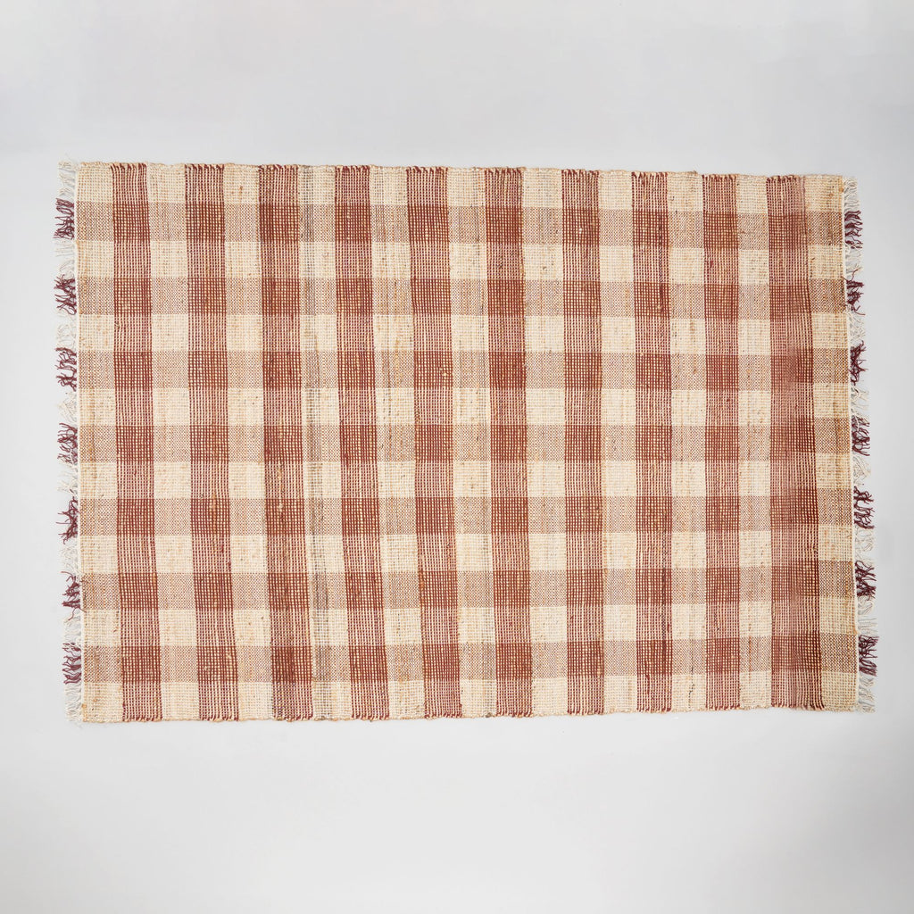Dark Brown Handwoven Plaid Area Rug