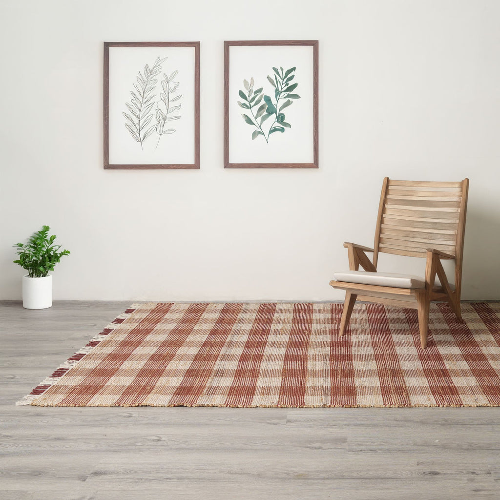 Dark Brown Handwoven Plaid Area Rug