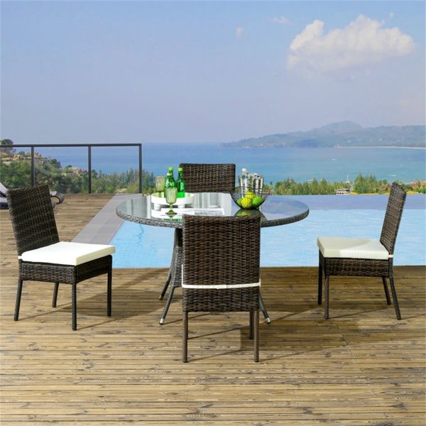 Set of 4 Wicker Dining Chairs with Padded Cushions for Patio