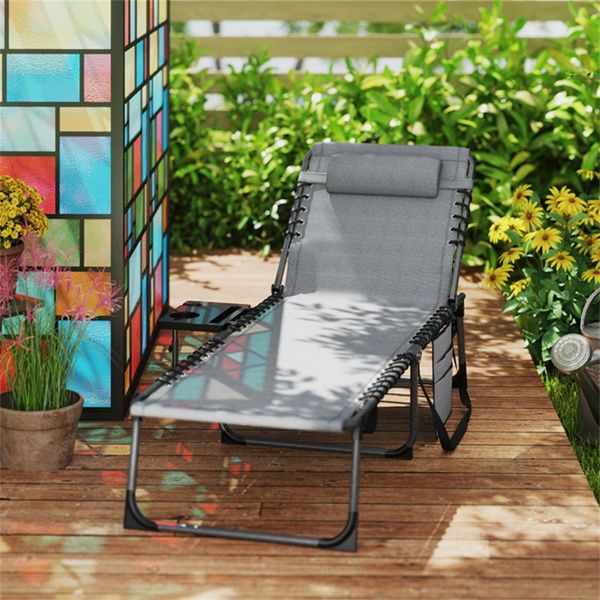 Multi-Position Reclining Camping Chair with Side Tray