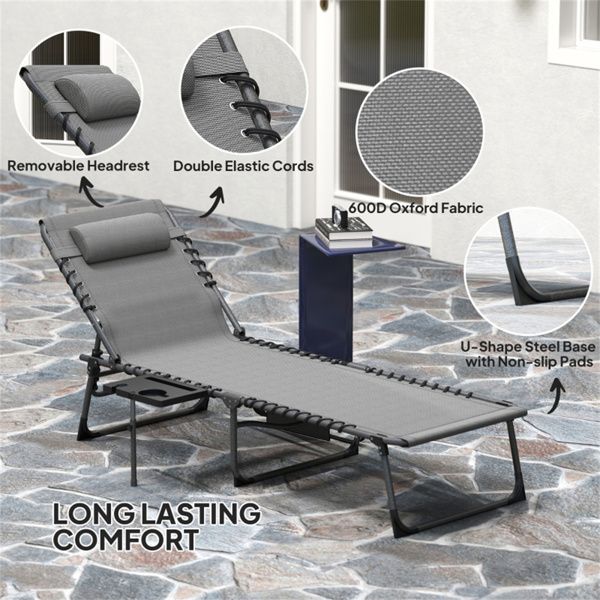 Multi-Position Reclining Camping Chair with Side Tray