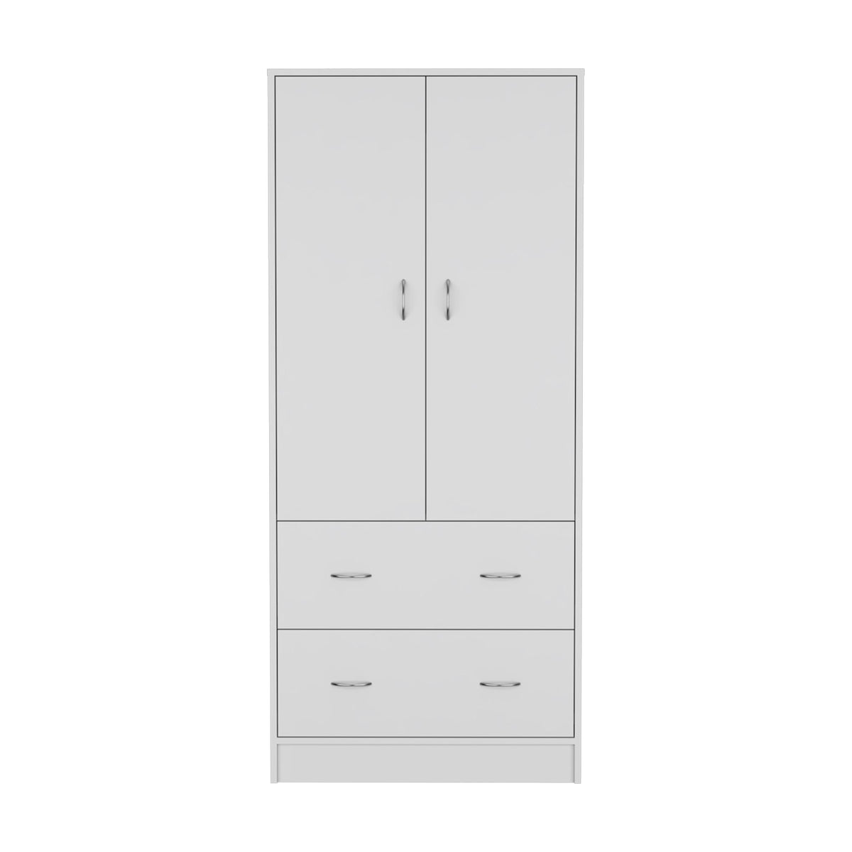 White Two-Door Armoire with Drawers and Hanging Rod