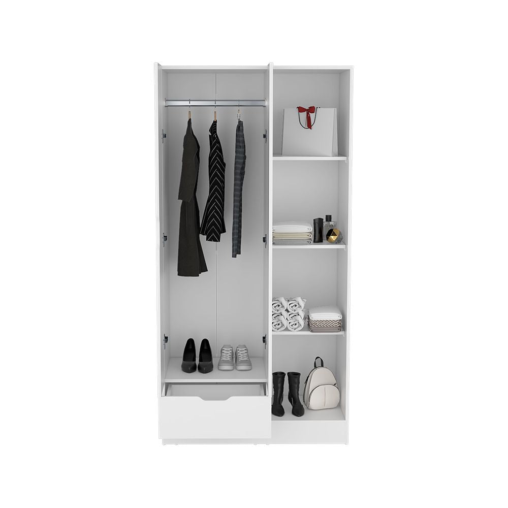 Dover Armoire with Shelves, Hanging Rod, and Drawer