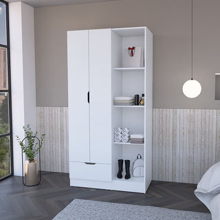 Dover Armoire with Shelves, Hanging Rod, and Drawer