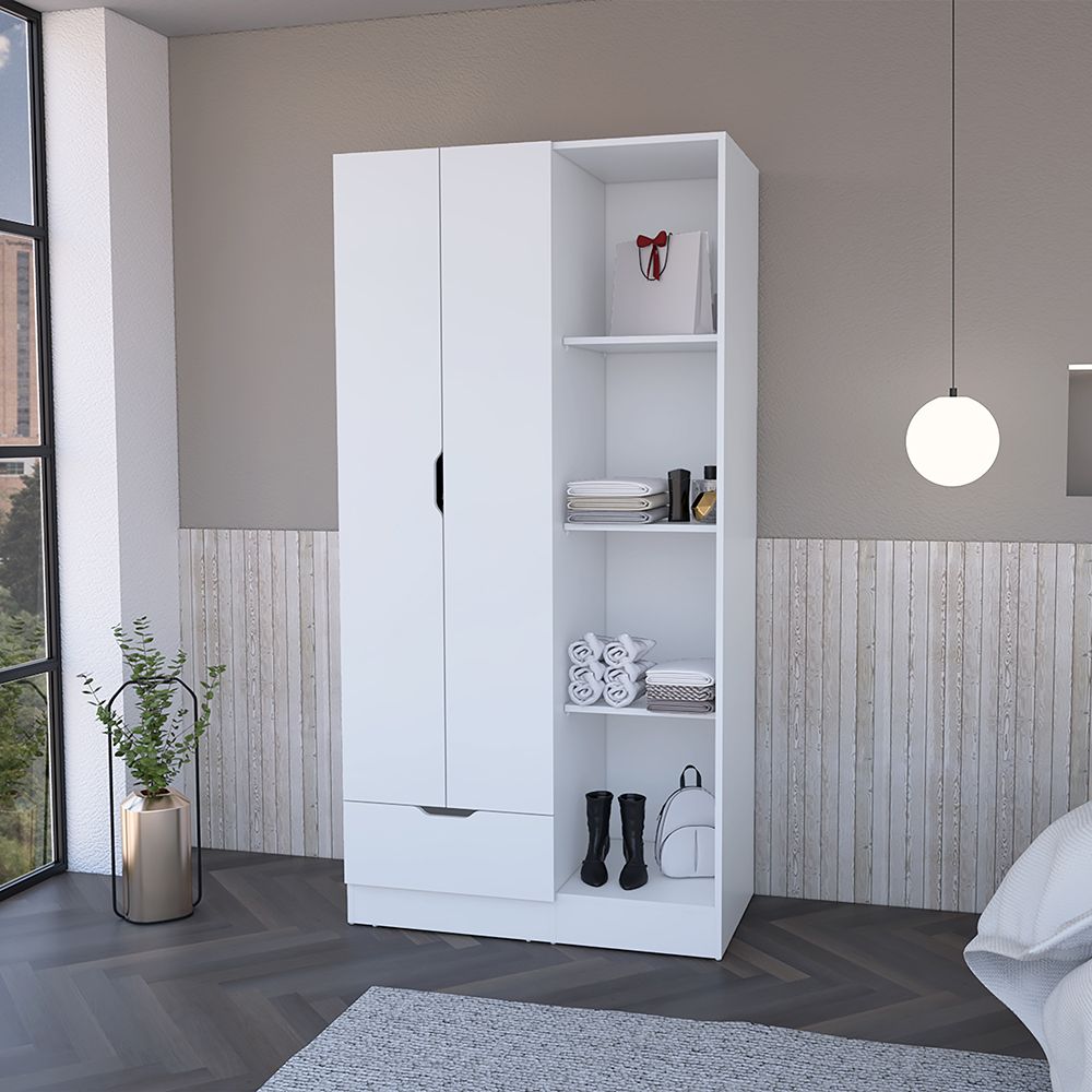 Dover Armoire with Shelves, Hanging Rod, and Drawer