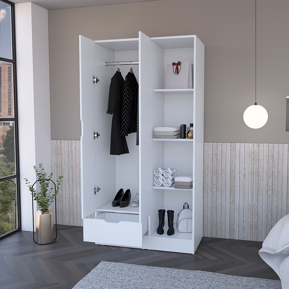 Dover Armoire with Shelves, Hanging Rod, and Drawer