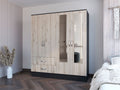 Ron Two-Tone Bedroom Armoire with Drawers, Shelves, and Mirrored Cabinet