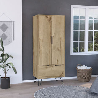 Light Oak Armoire Cabinet with One Drawer and Double Doors
