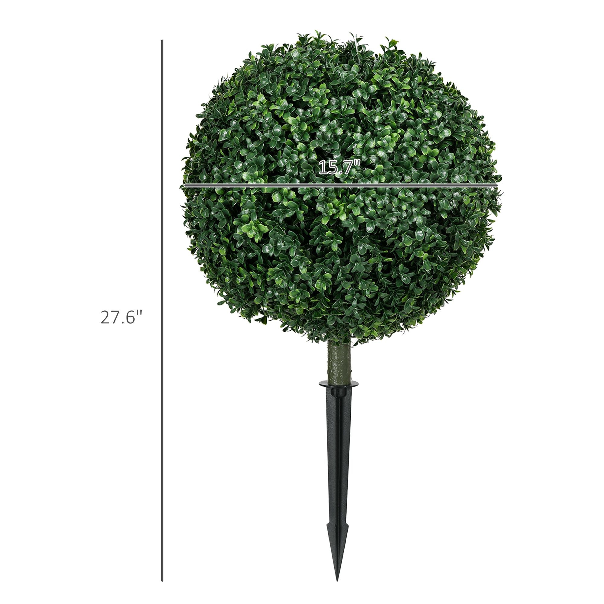 Set of 2 Artificial Boxwood Topiary Trees with Ground Stakes – Realistic & Maintenance-Free