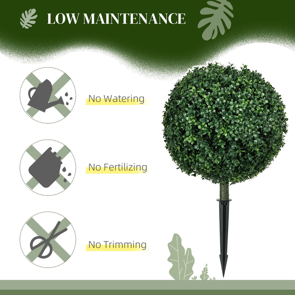 Set of 2 Artificial Boxwood Topiary Trees with Ground Stakes – Realistic & Maintenance-Free