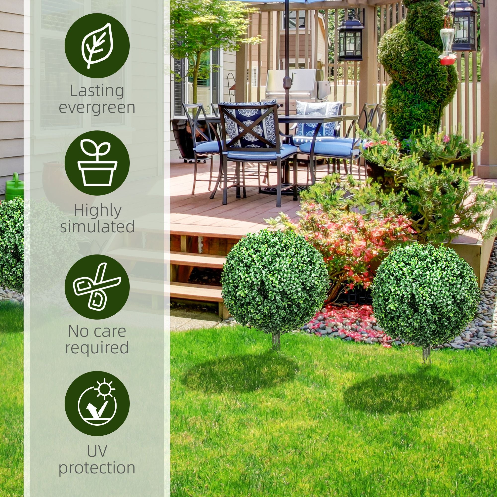 Set of 2 Artificial Boxwood Topiary Trees with Ground Stakes – Realistic & Maintenance-Free